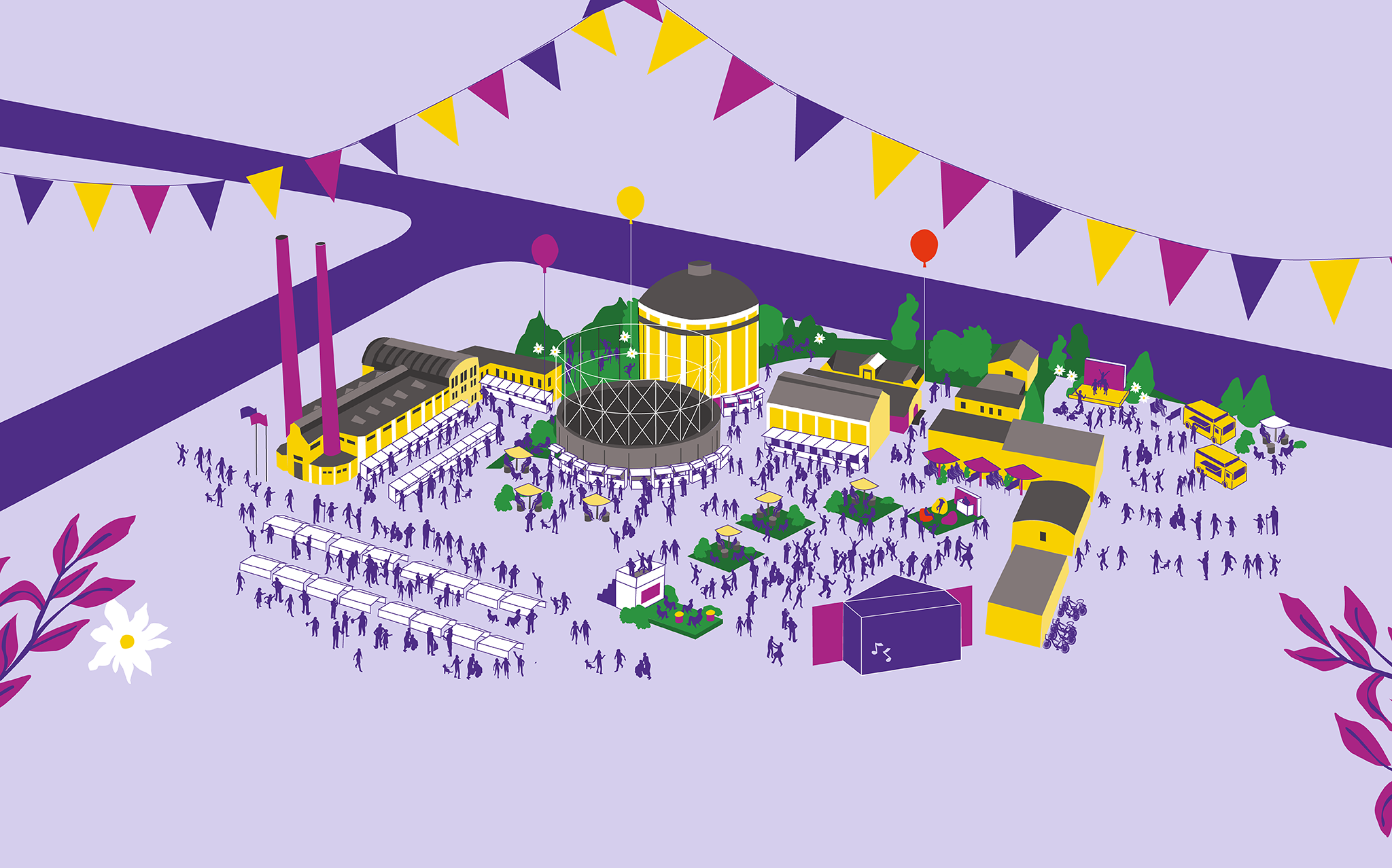 Illustration of the festival area in Suvilahti.